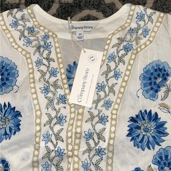 NWT The Company Store Voile Printed Blue & White Caftan Dress XS‎ - Picture 9 of 12